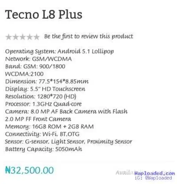 Photos: Tecno Released Another Device, " Tecno L8 Plus "